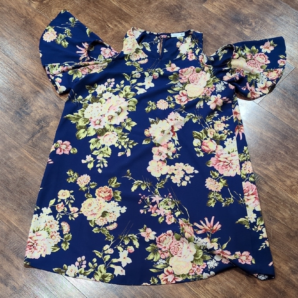 Cold-shoulder Floral Short Dress